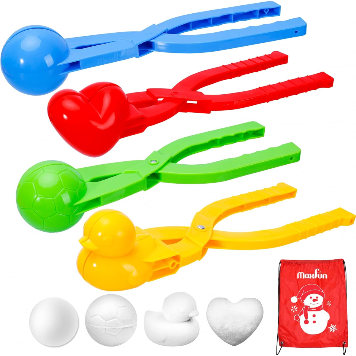 Snow Toys - ball, heart and duck mold with handles, blue, red, green, yellow- Kids Activities Blog