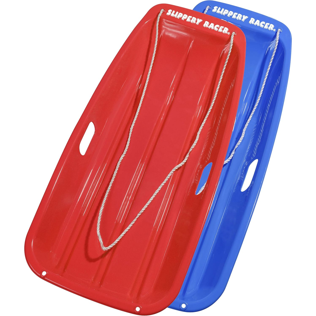 Snow Toys - Red and blue plastic sled with reins - Kids Activities Blog