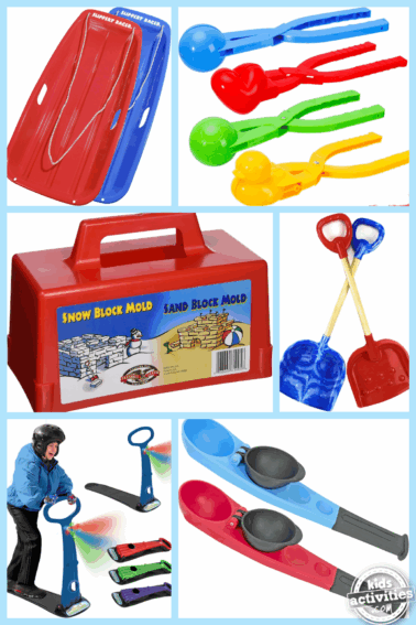blue background and snowman accessories, sled, and molds- kids activities blog