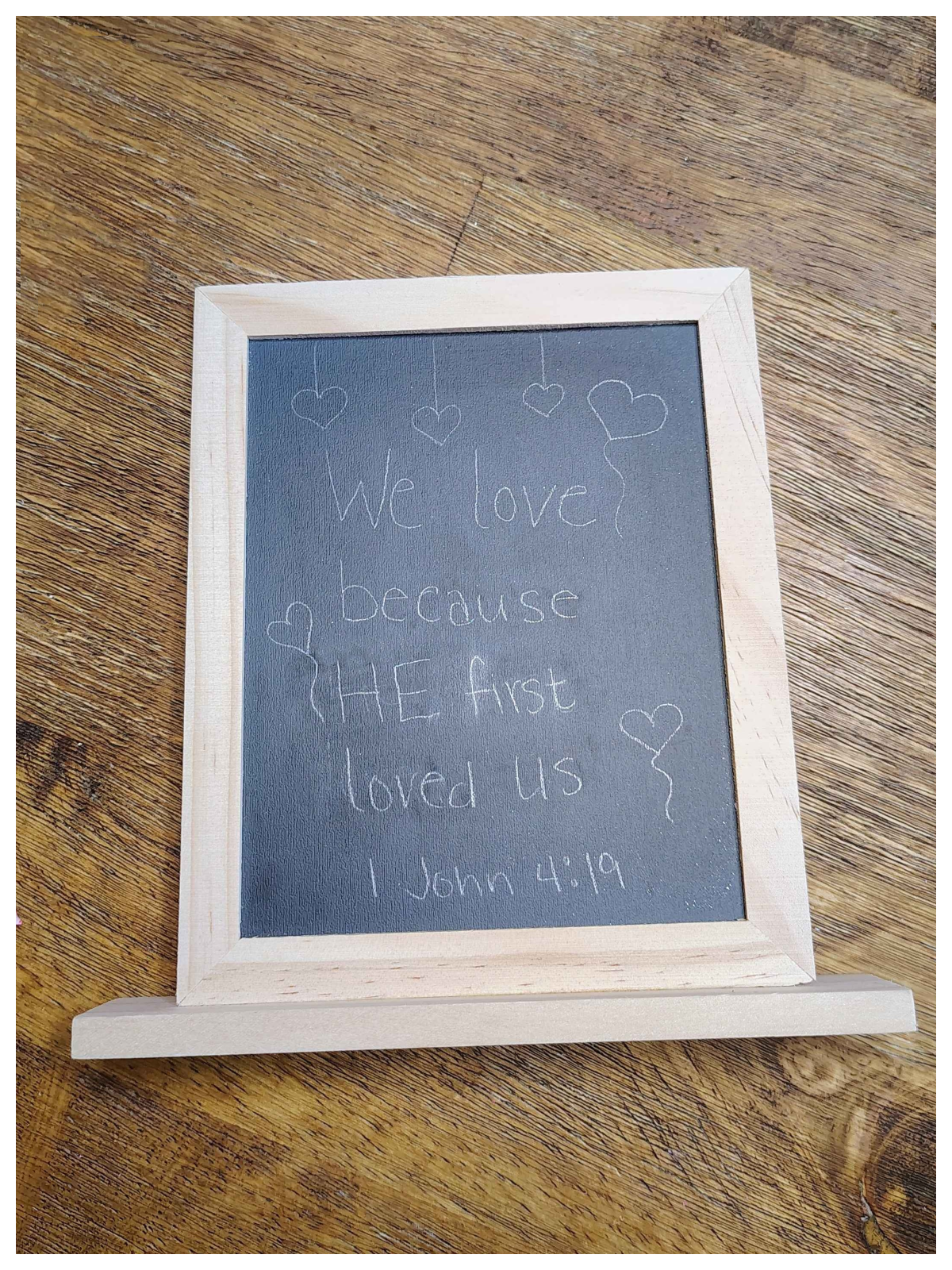 Bible Valentine Craft- Step 1-Chalk board with pencil writing - Kids Activities blog