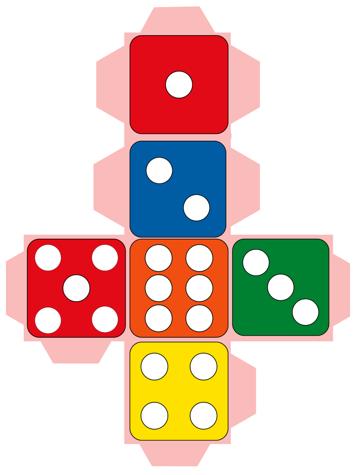 Valentines Day Activity Sheets- red, blue orange, green, and yellow paper dice template - Kids Activities Blog