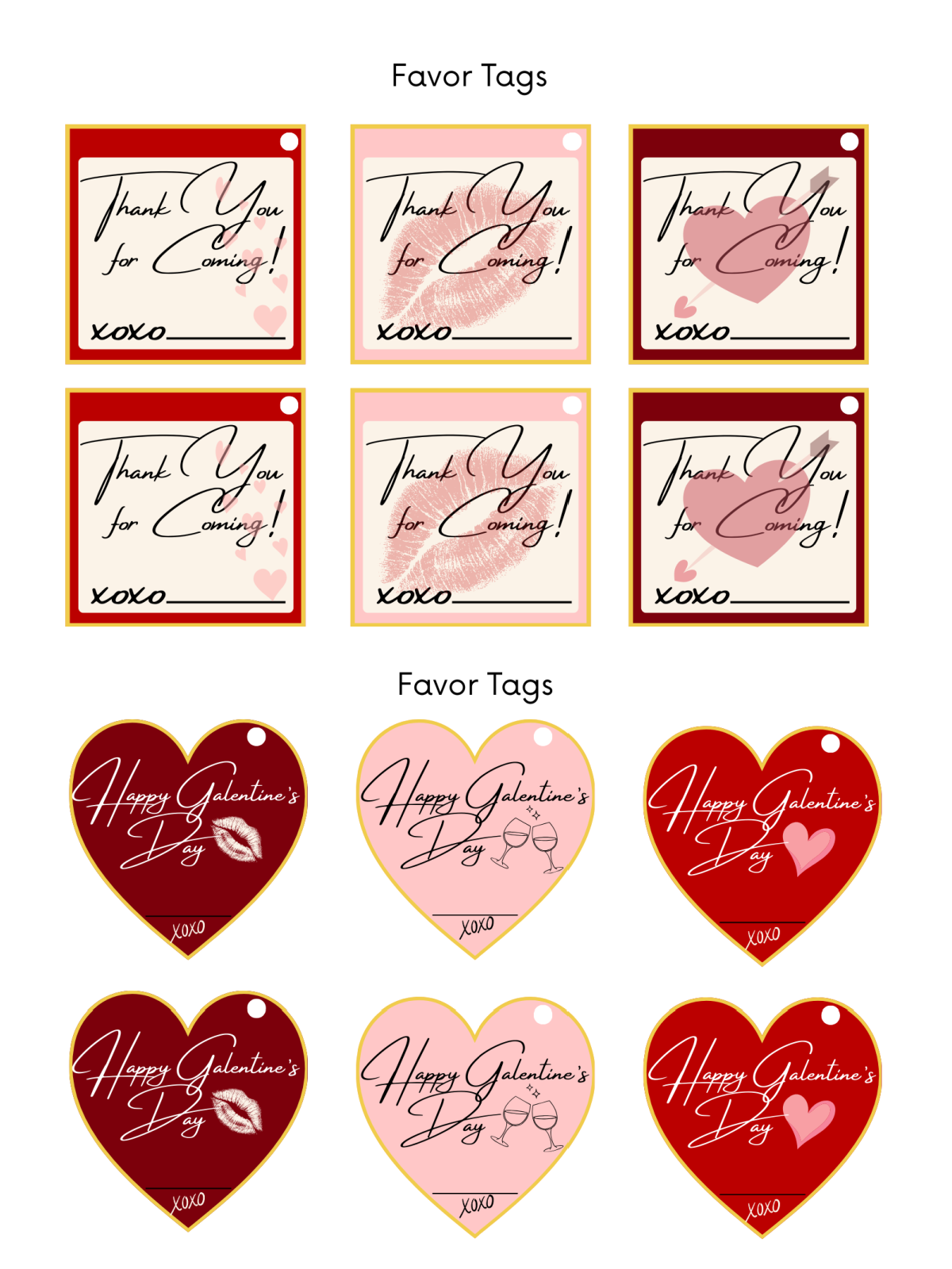 Galentine's Day- Favor toppers red and pink with hearts and squares- Kids Activities Blog
