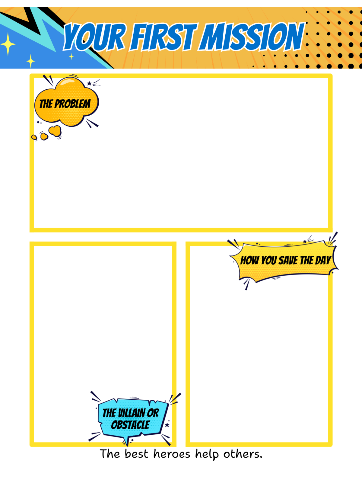 Make Your Own Superhero- There are 3 blocks with blue, yellow, orange - Kids Activities Blog