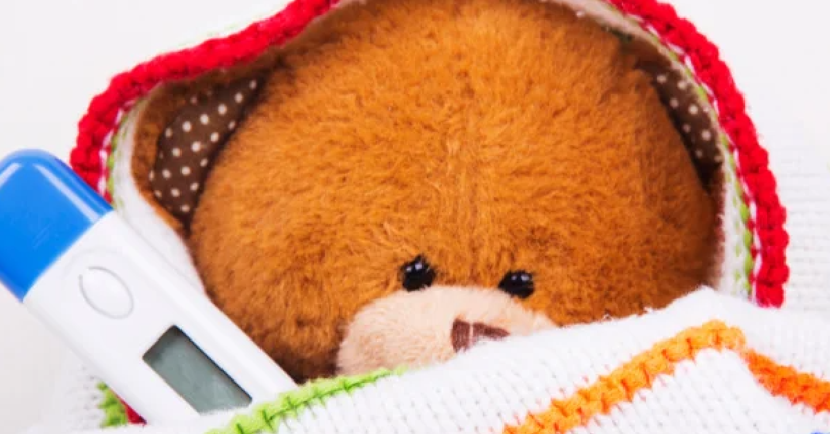 Sick Guide- teddy bear in a blanket with a thermometer - Kids Activities Blog