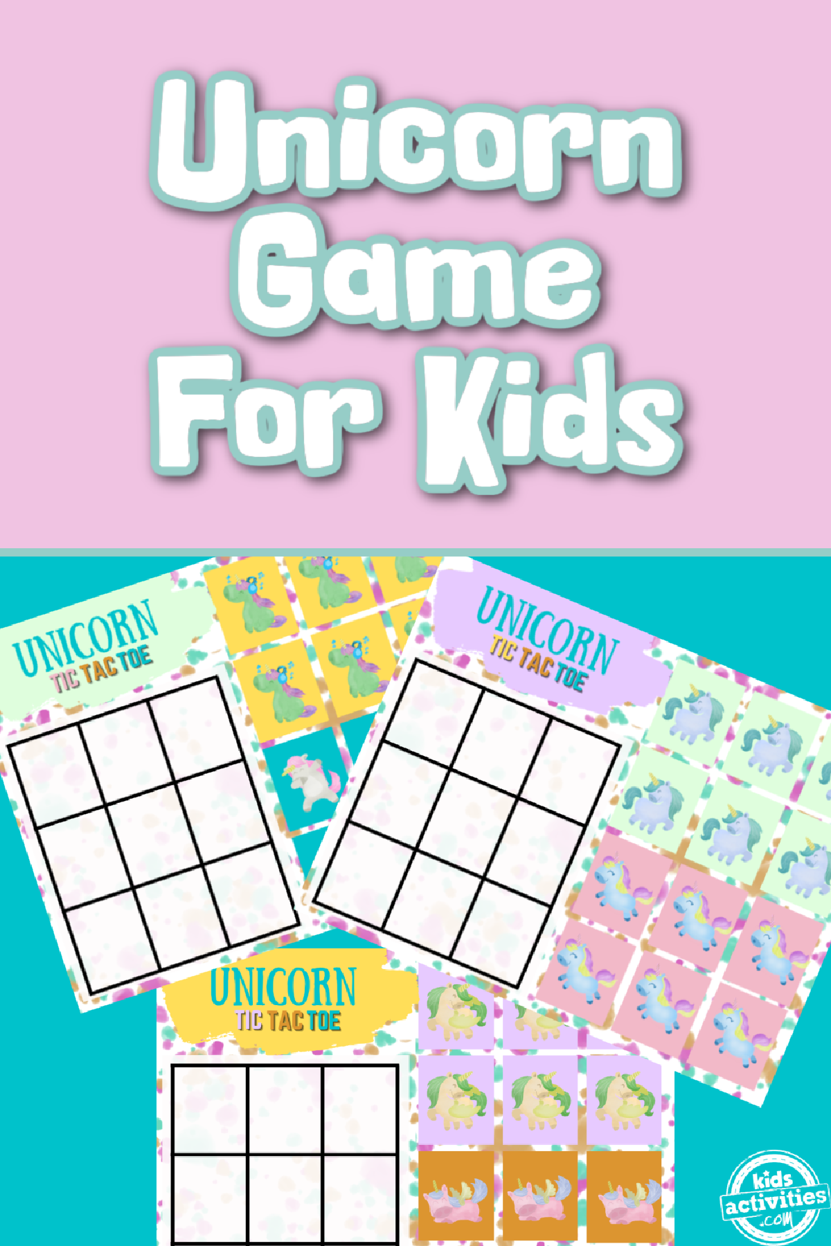 Unicorn Tic Tac Toe- printables with text printables and unicorns- kids activities blog