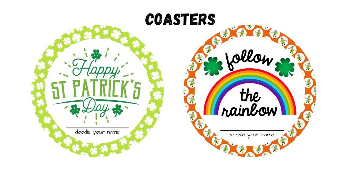 St. Patrick's Day Placemat Printables- Green and rainbow coasters - Kids Activities Blog