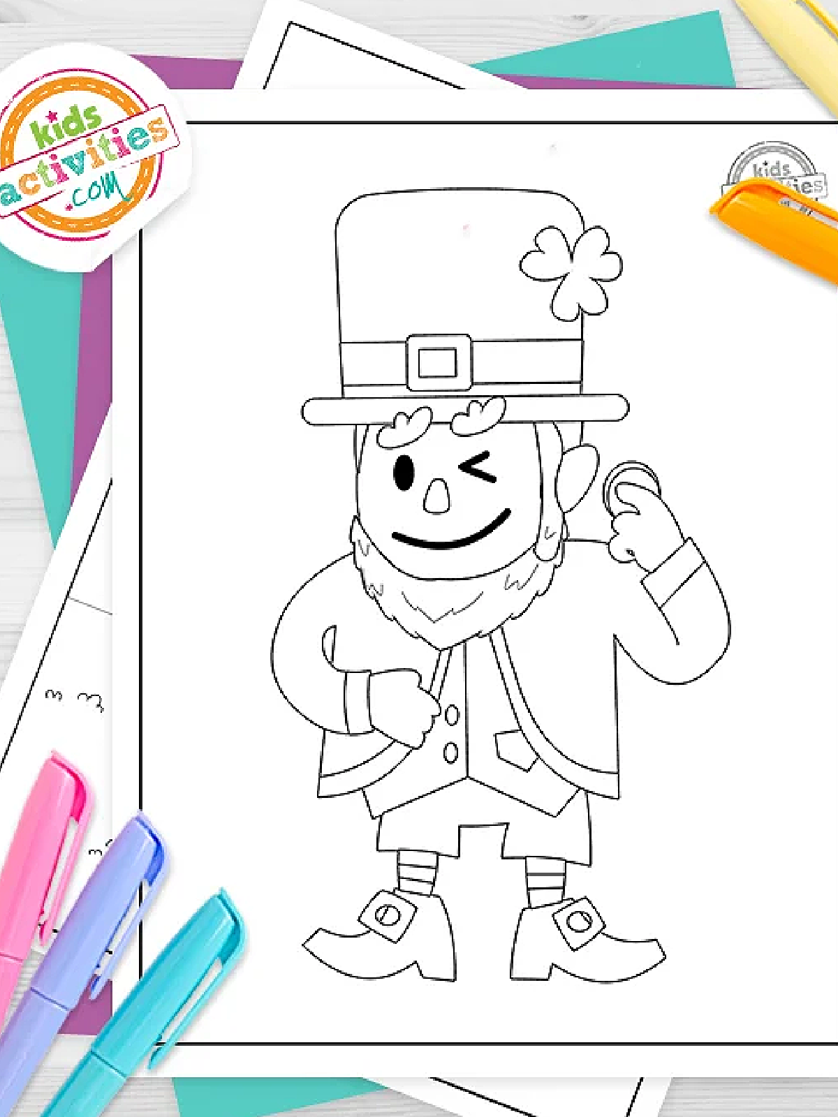 St. Patrick Day Printables- Smiling and winking leprechaun - Kids Activities Blog