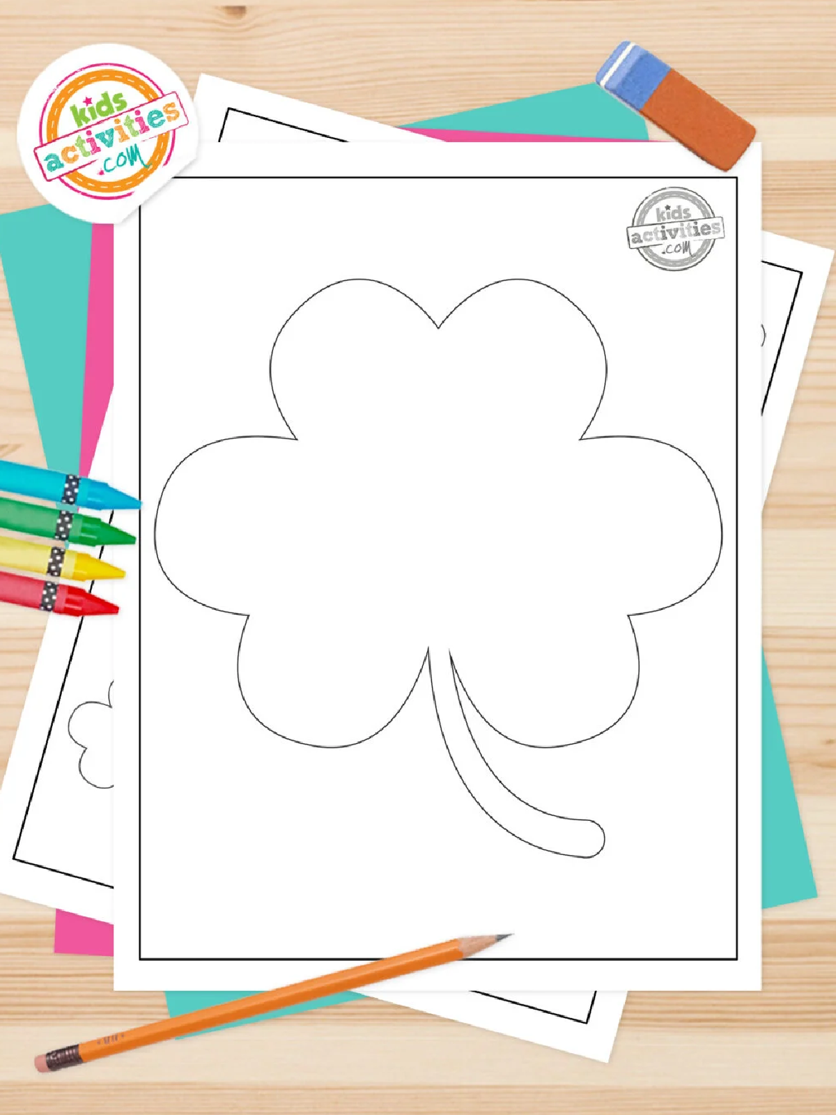 St. Patrick Day Printables- black and white shamrock template- Kids Activities Blog