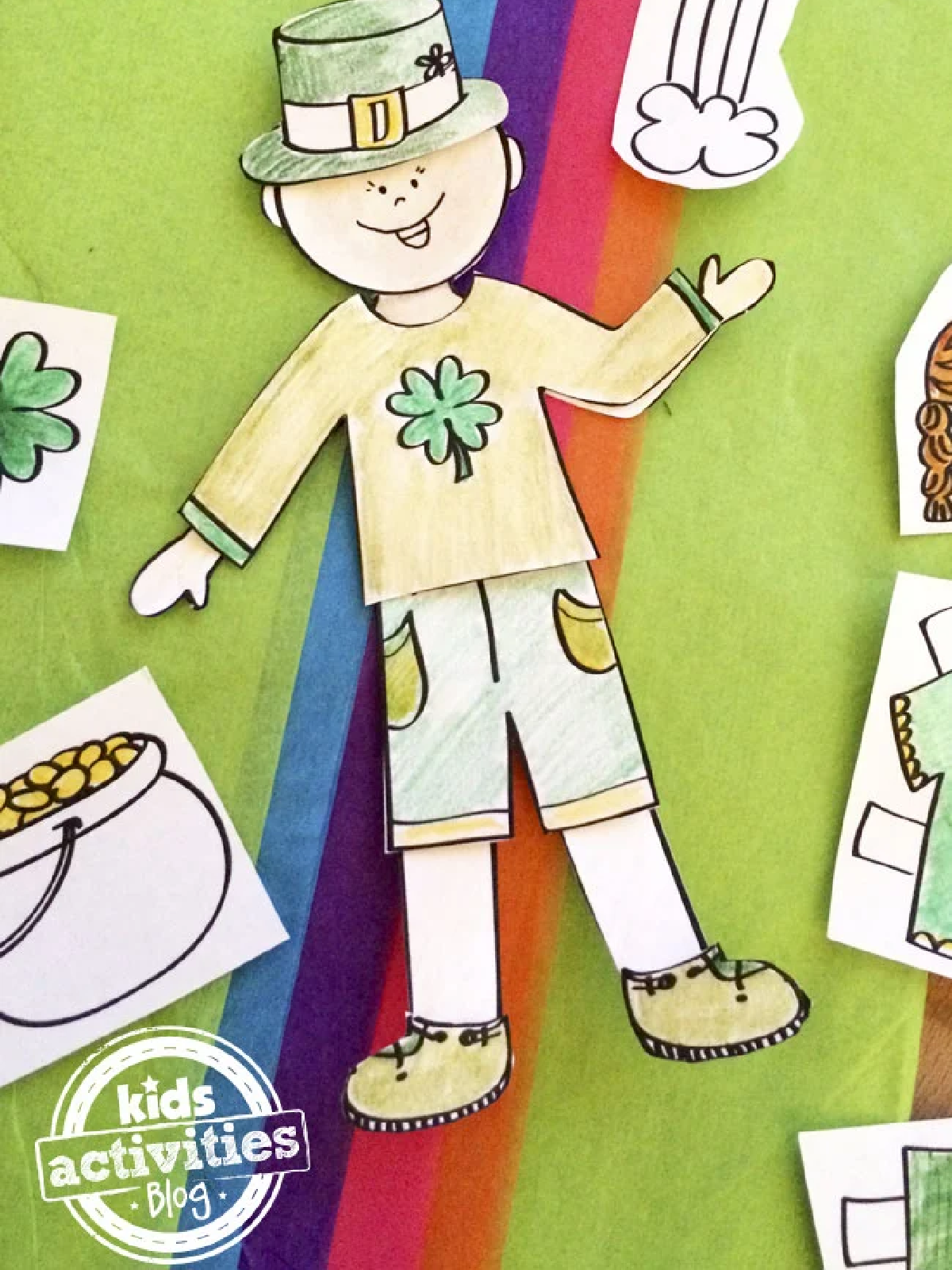 St. Patrick Day Printables- Colored paper dolls with accessories- Kids Activities Blog