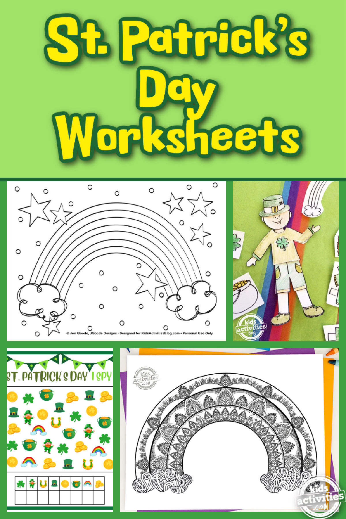 St. Patrick Day Printables- Printables with a green background - Kids Activities Blog