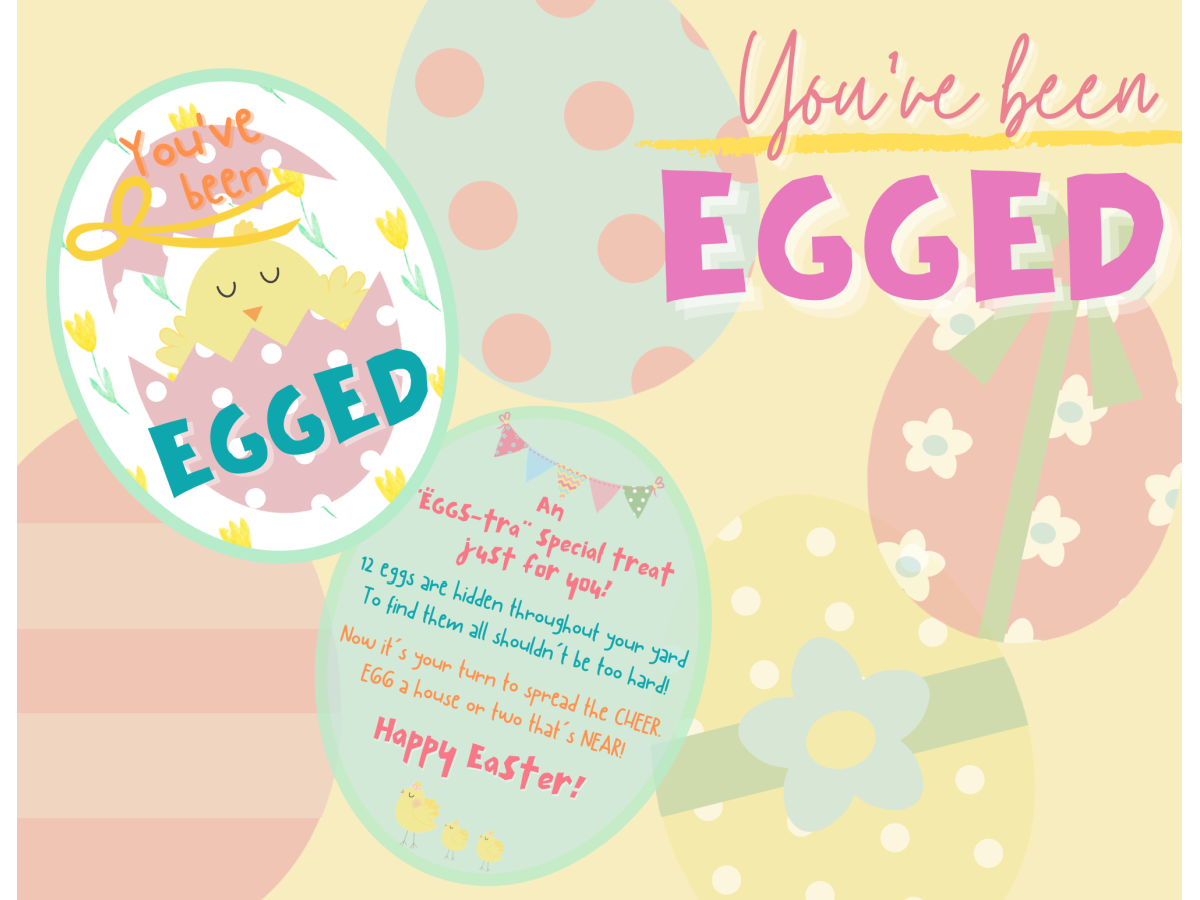 You've Been Egged Easter Printable - Cover with eggs, and text with blue, pink and yellow- Kids Activities Blog