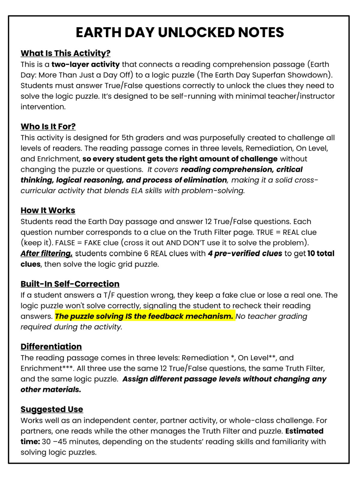 Earth Day Worksheets- Text black and white with highlight-Kids Activities Blog