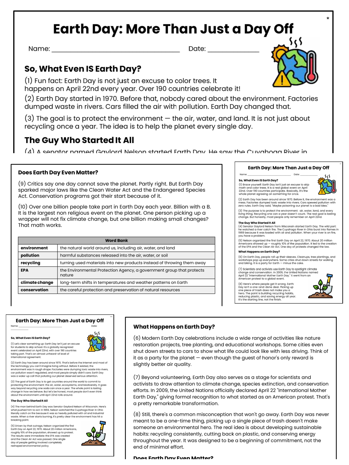Earth Day Worksheets- 5 pages of curriculum and reading sheets -Kids Activities Blog