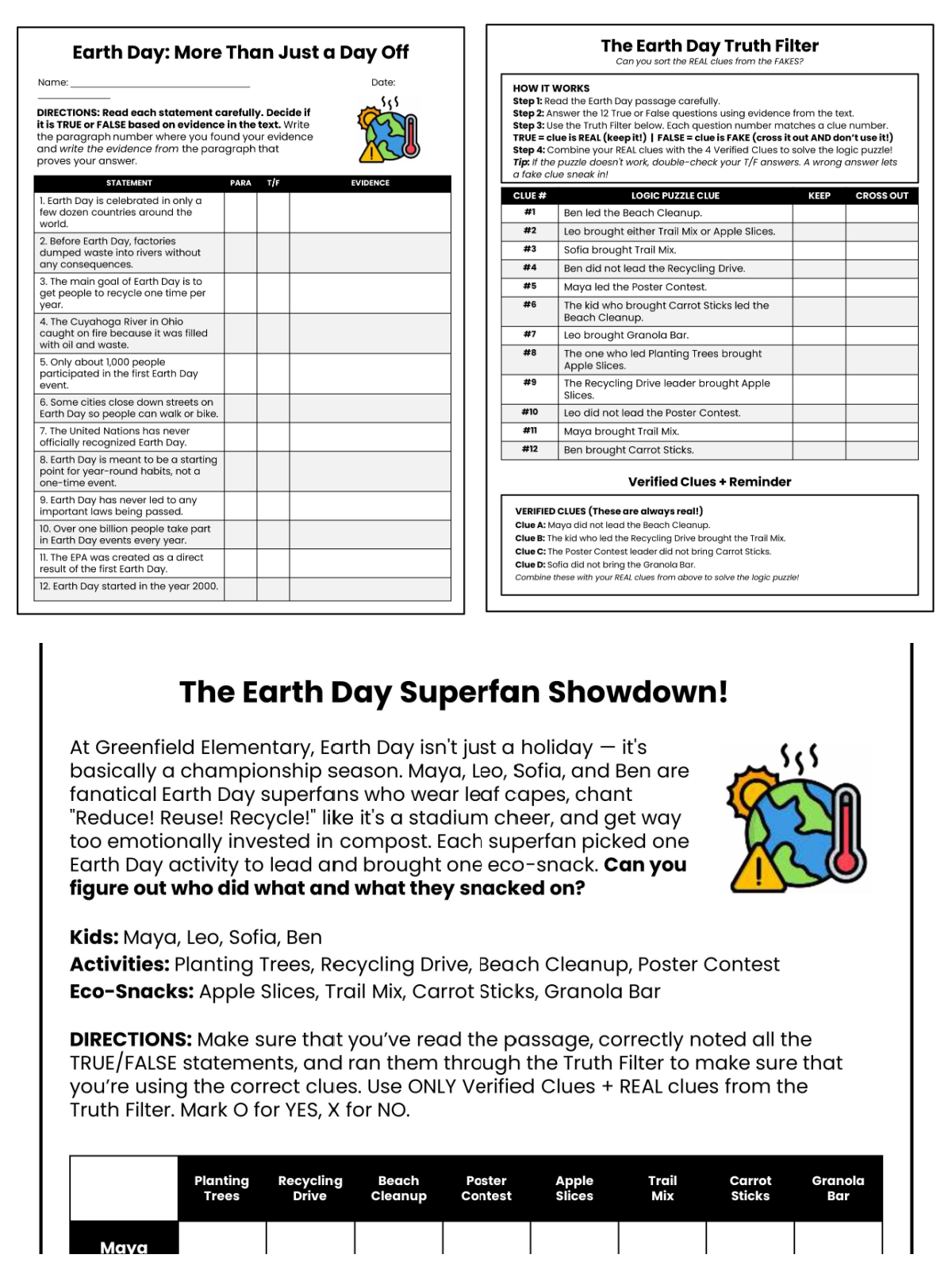 Earth Day Worksheets- 3 worksheets with text and blanks -Kids Activities Blog