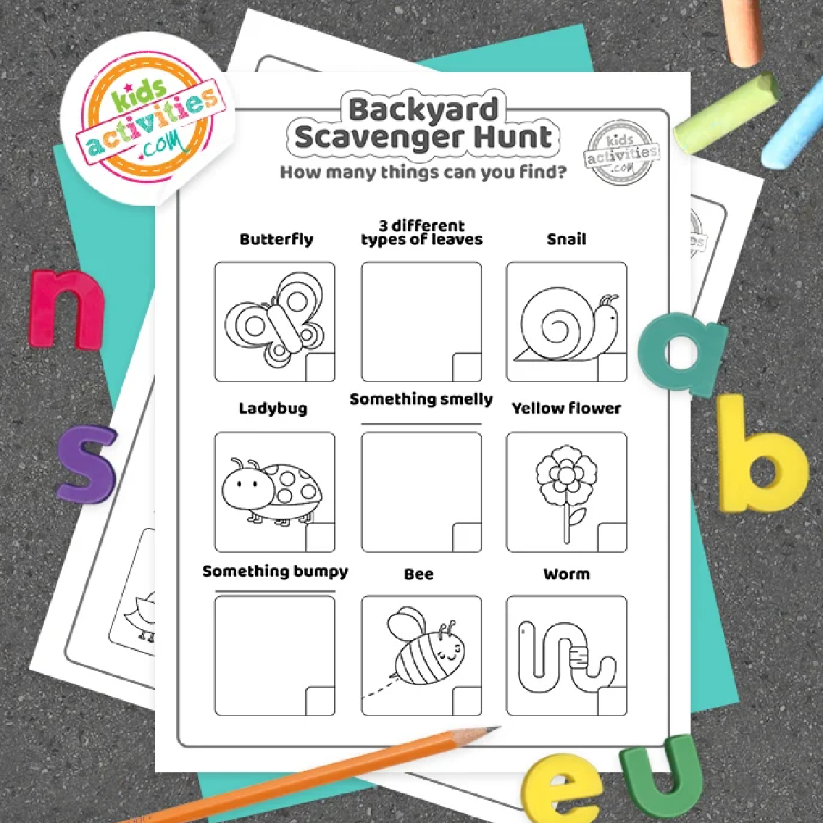 Earth Day Activities- backyard scavenger hunt printables with coloring accessories- kids activities blog