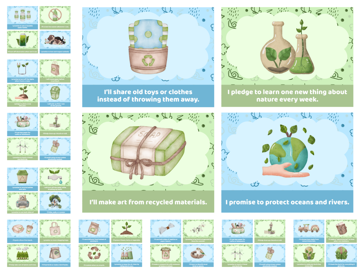 Earth Day Pledge- Printables with images and text in 10 boxes- Kids Activities Blog