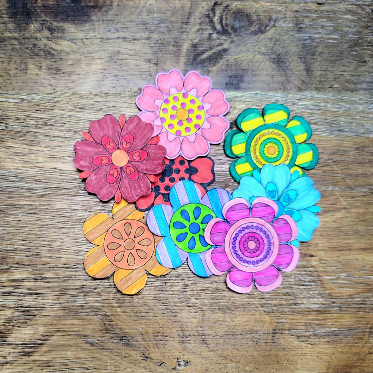 Flower basket craft- Step 1- colored flowers - Kids Activities Blog