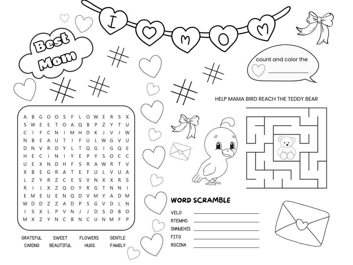 Mother's Day Printable Placemats- Black and white bird printed pdf file with games -Kids Activities Blog