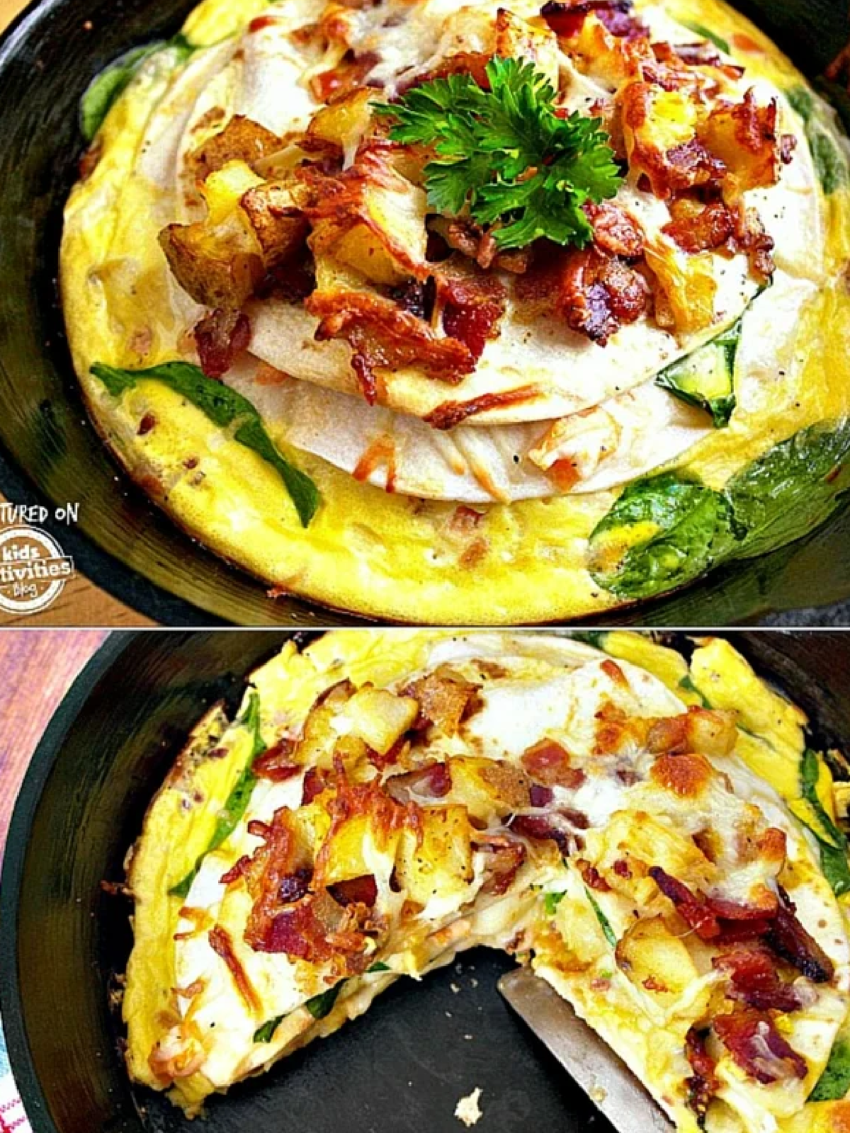 Mother's Day Breakfast Recipes- frittata whole and cut- Kids Activities Blog