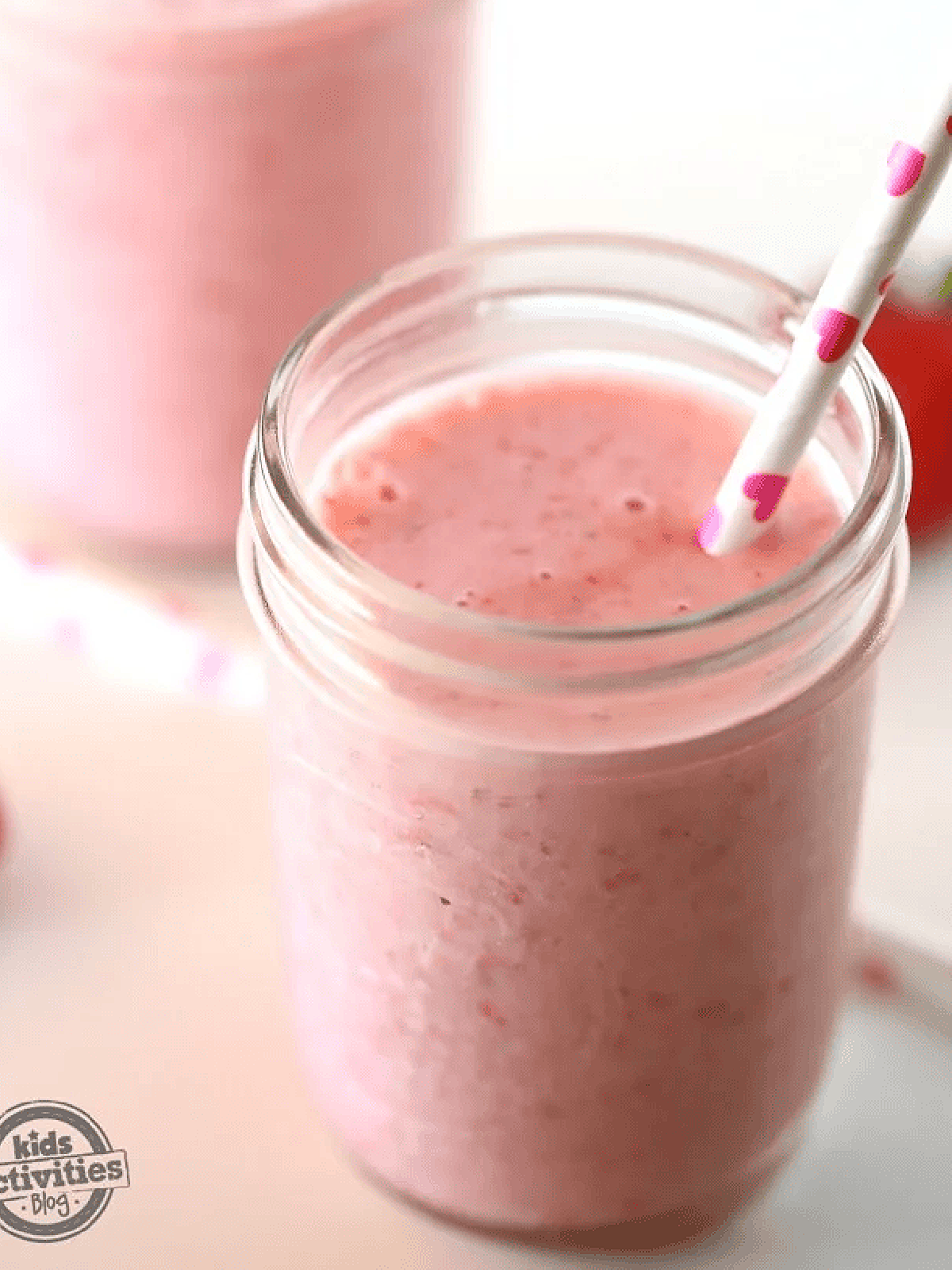 Mother's Day Breakfast Recipes- pink smoothie with heart straw- Kids Activities Blog