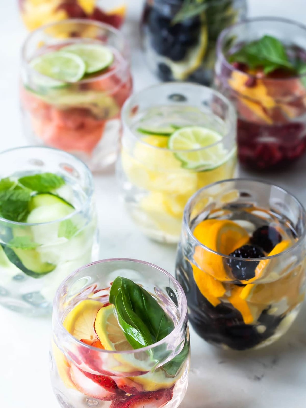 Mother's Day Breakfast Recipes- cups of water with herbs, veggies and fruit- Kids Activities Blog