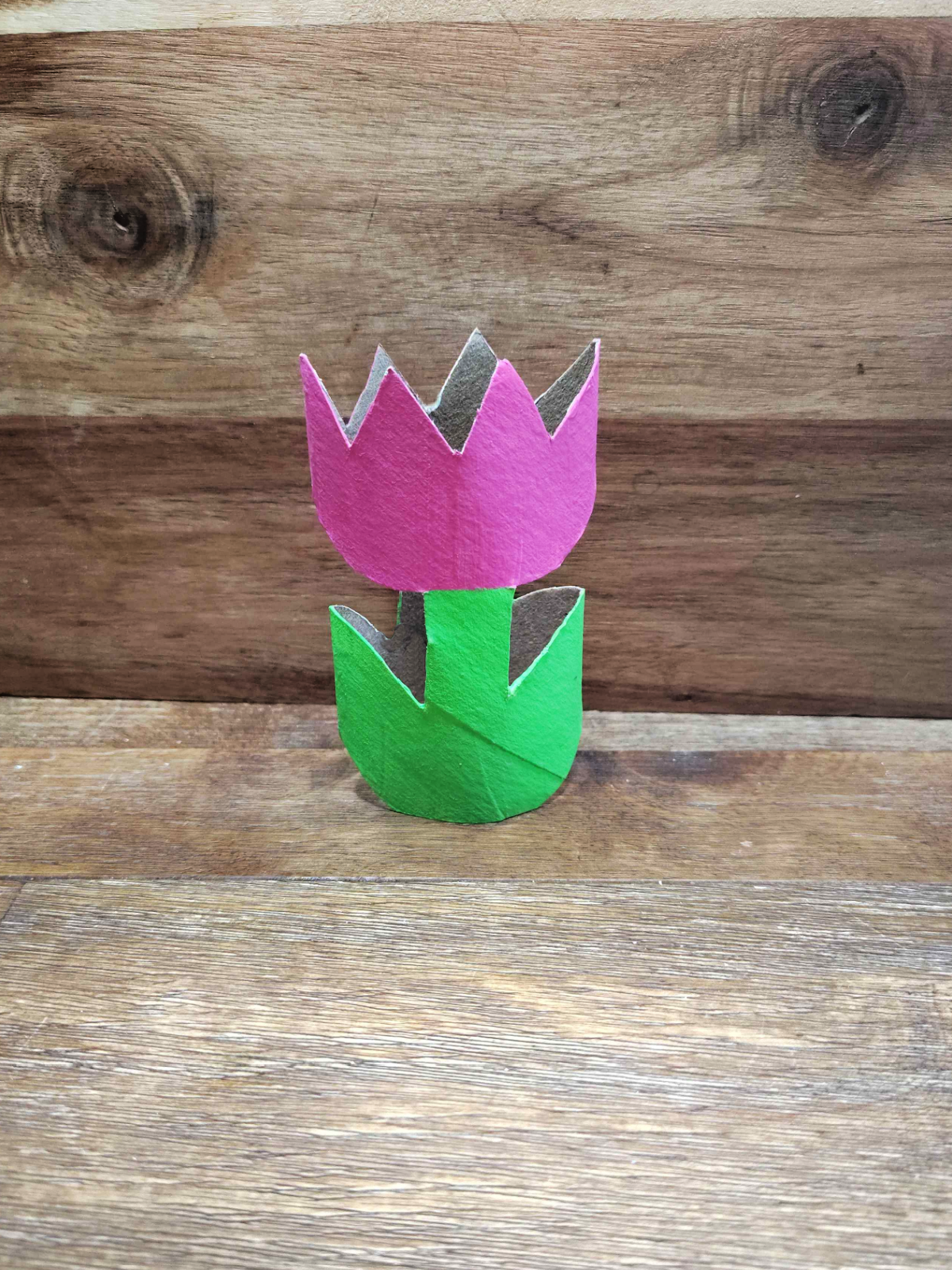 Toilet Paper Roll Spring Craft- Step 4 - Flower that is pink and green - Kids Activities Blog