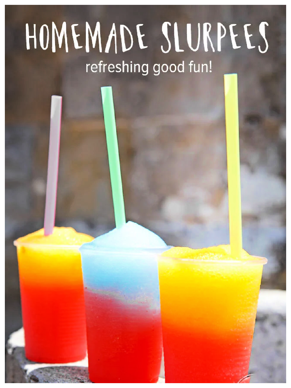 Summer Activities- red, blue, yellow slurpies in plastic cups- Kids Activities Blog