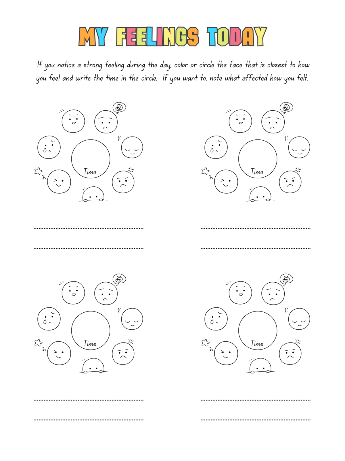 Getting To Know My Feelings- how do I feel today with faces, text, and blanks - Kids Activities Blog