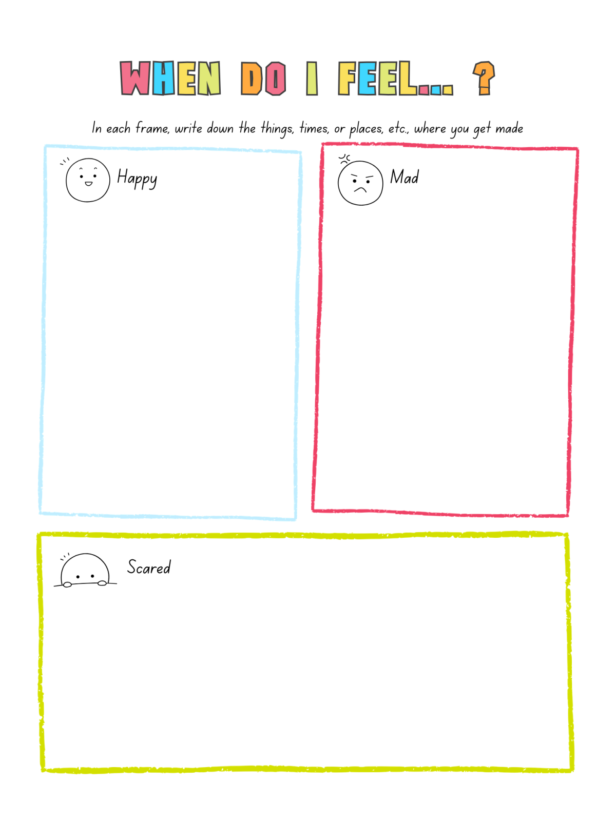 Getting To Know My Feelings- When do I feel emotions with face, blanks, color and text- Kids Activities Blog