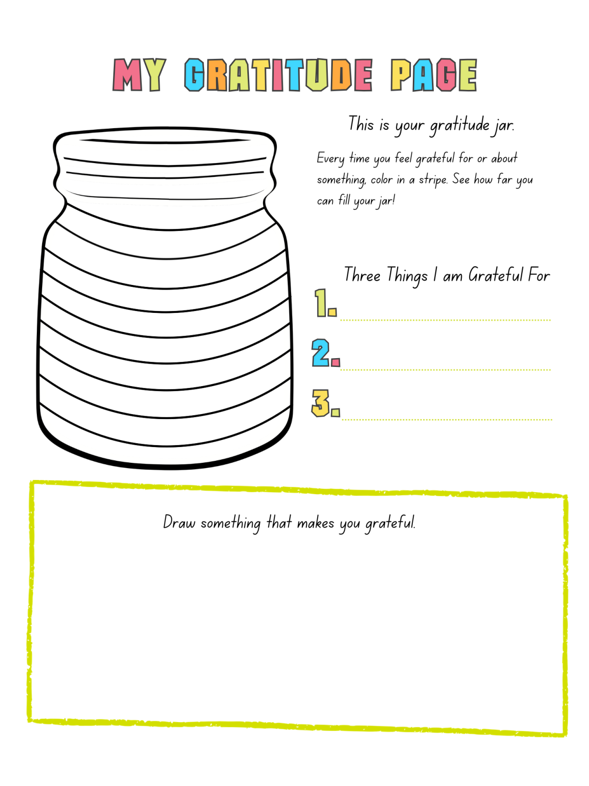 Getting To Know My Feelings- Gratitude jar with text, colors, and blanks - Kids Activities Blog