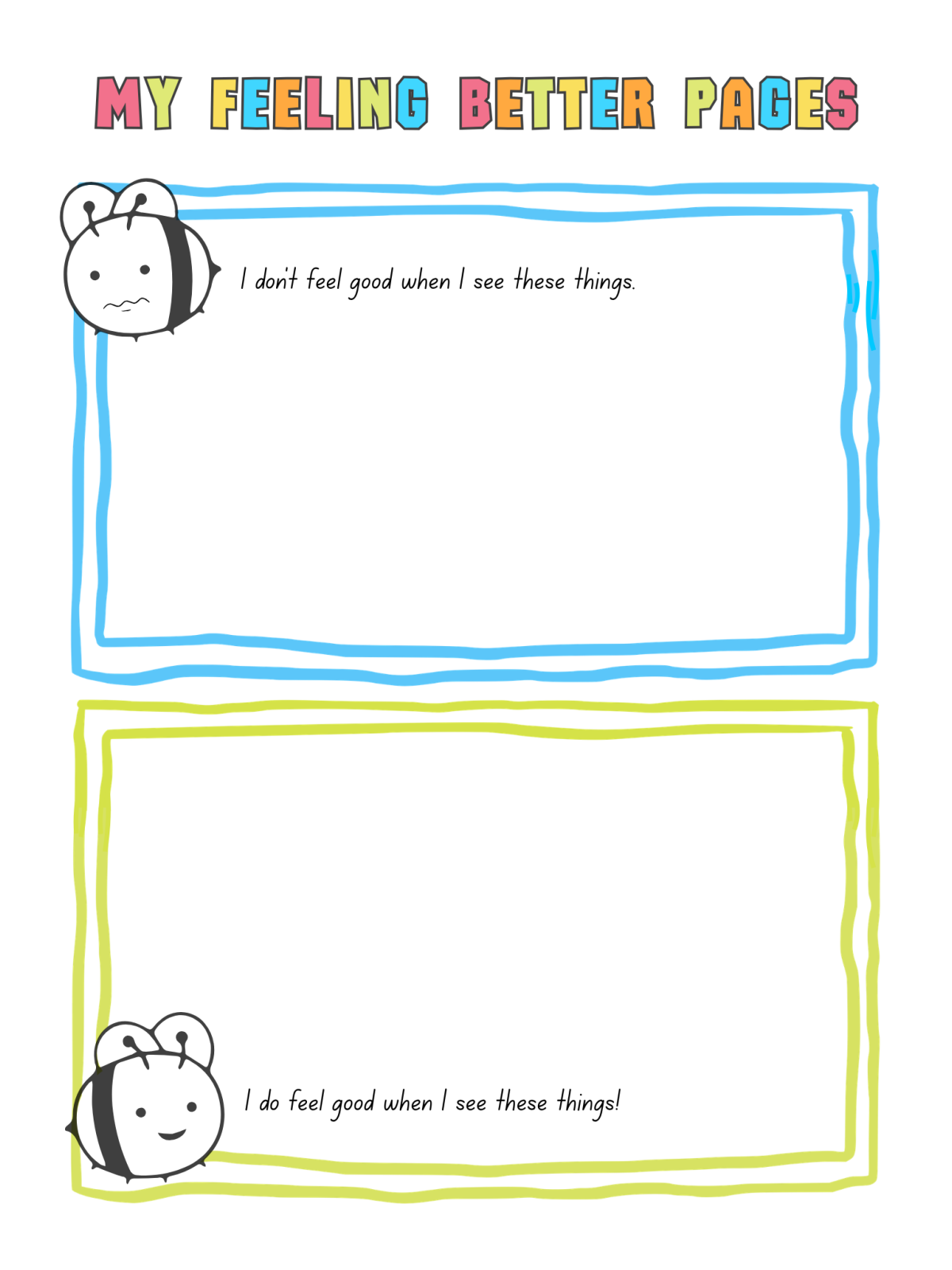 Getting To Know My Feelings- how to feel better pages with text, blanks, color, and images- Kids Activities Blog