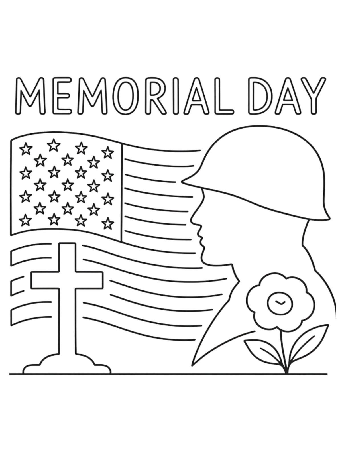 Memorial Day Coloring Page- Flag, cross, soldier, poppy -Kids Activities Blog