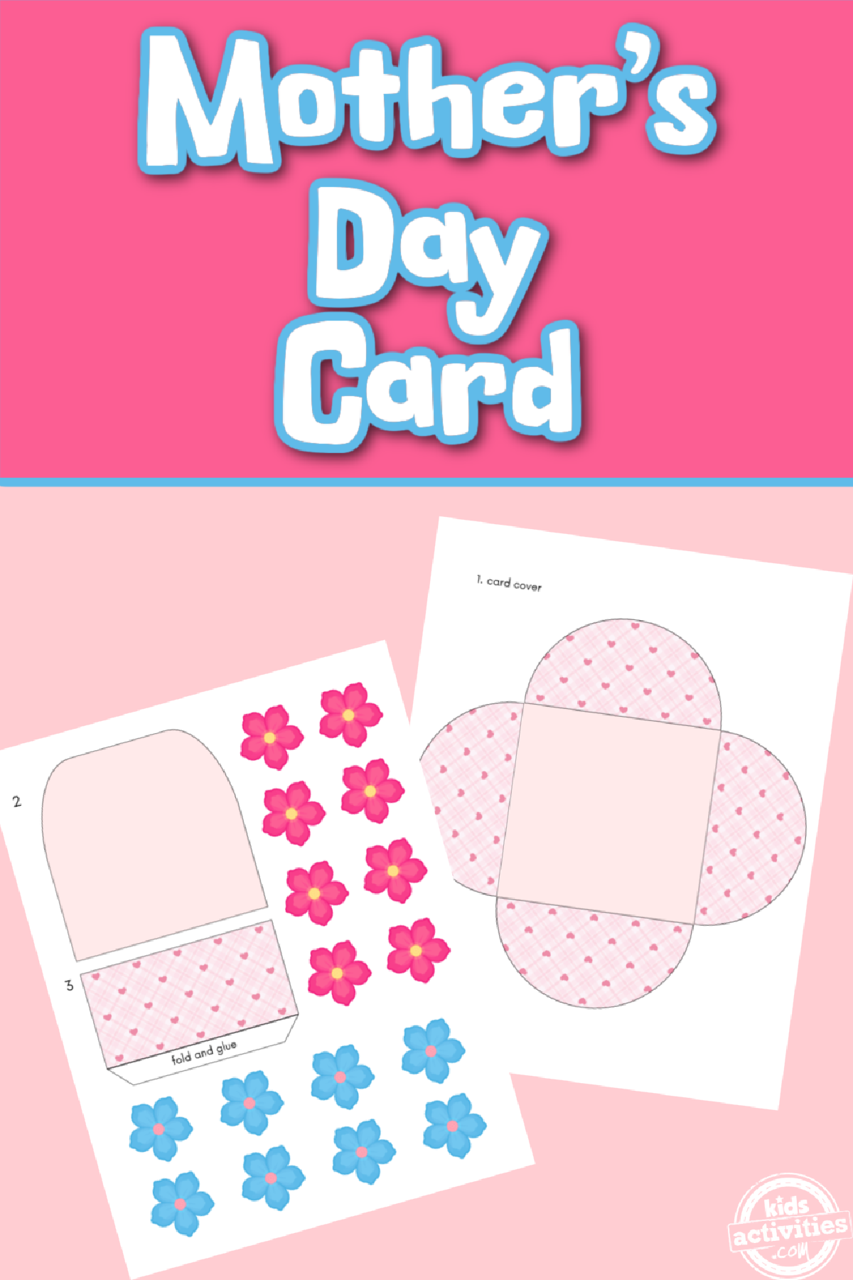 Printable Mother's Day Card- card template with pink and blue background- kids activities blog