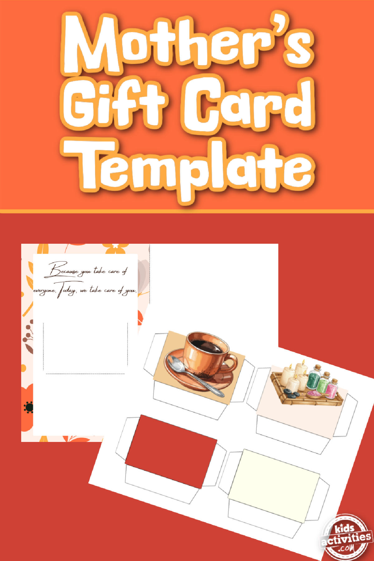 Mother's Day Printable- two templates with images on red and orange background - Kids Activities Blog