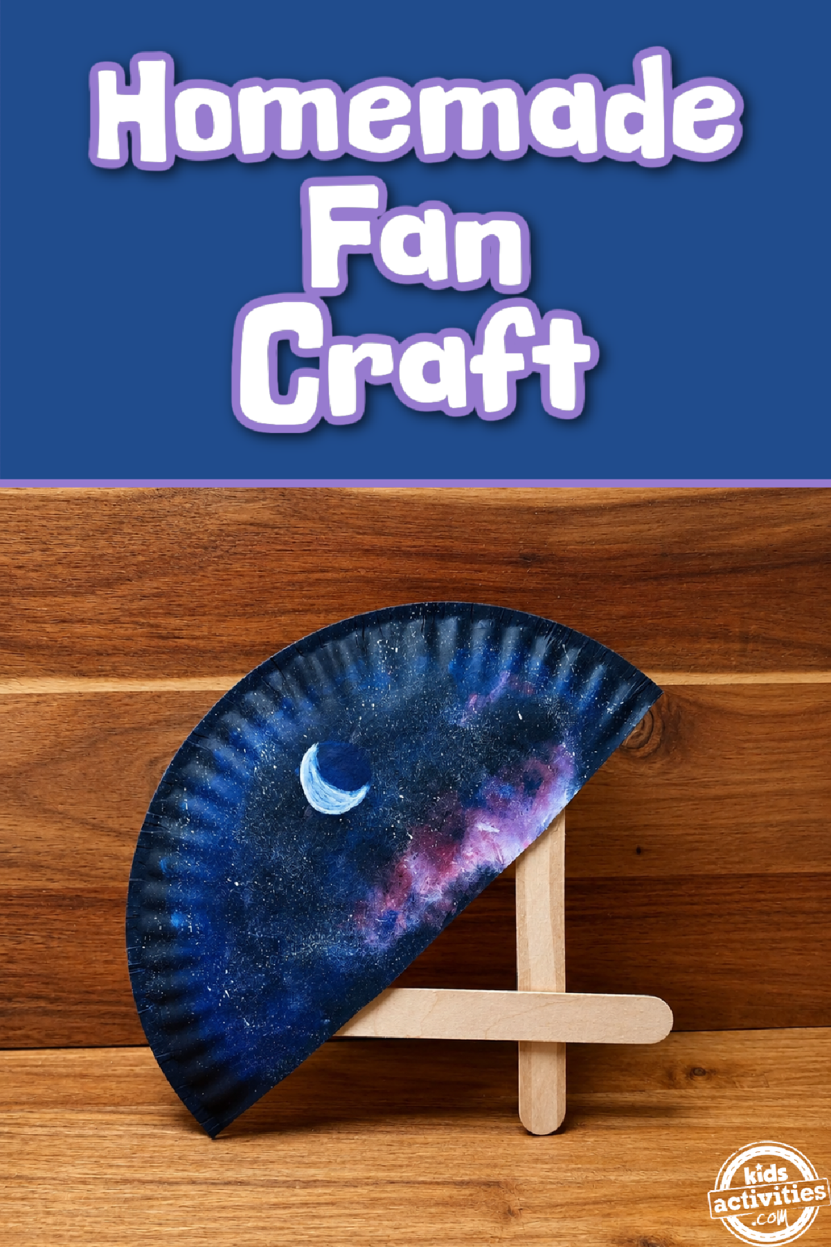 Paper Plate Fan- Fan with moon and wooden background -Kids Activities Blog