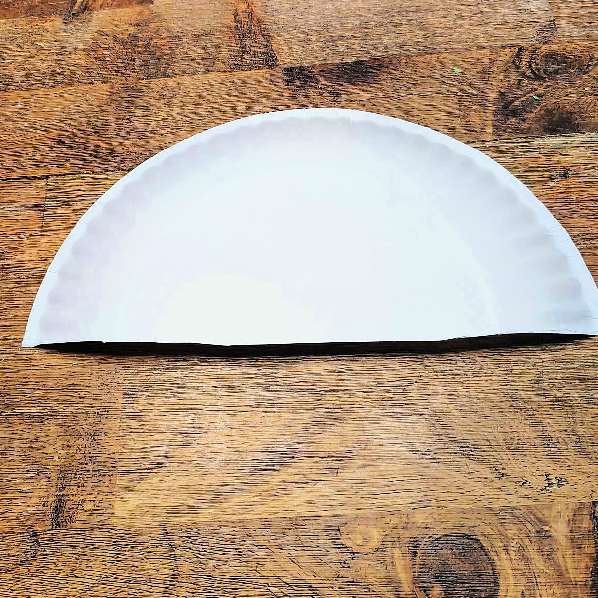 Paper Plate Fan- Step 2 - Paper plate cut in half -Kids Activities Blog
