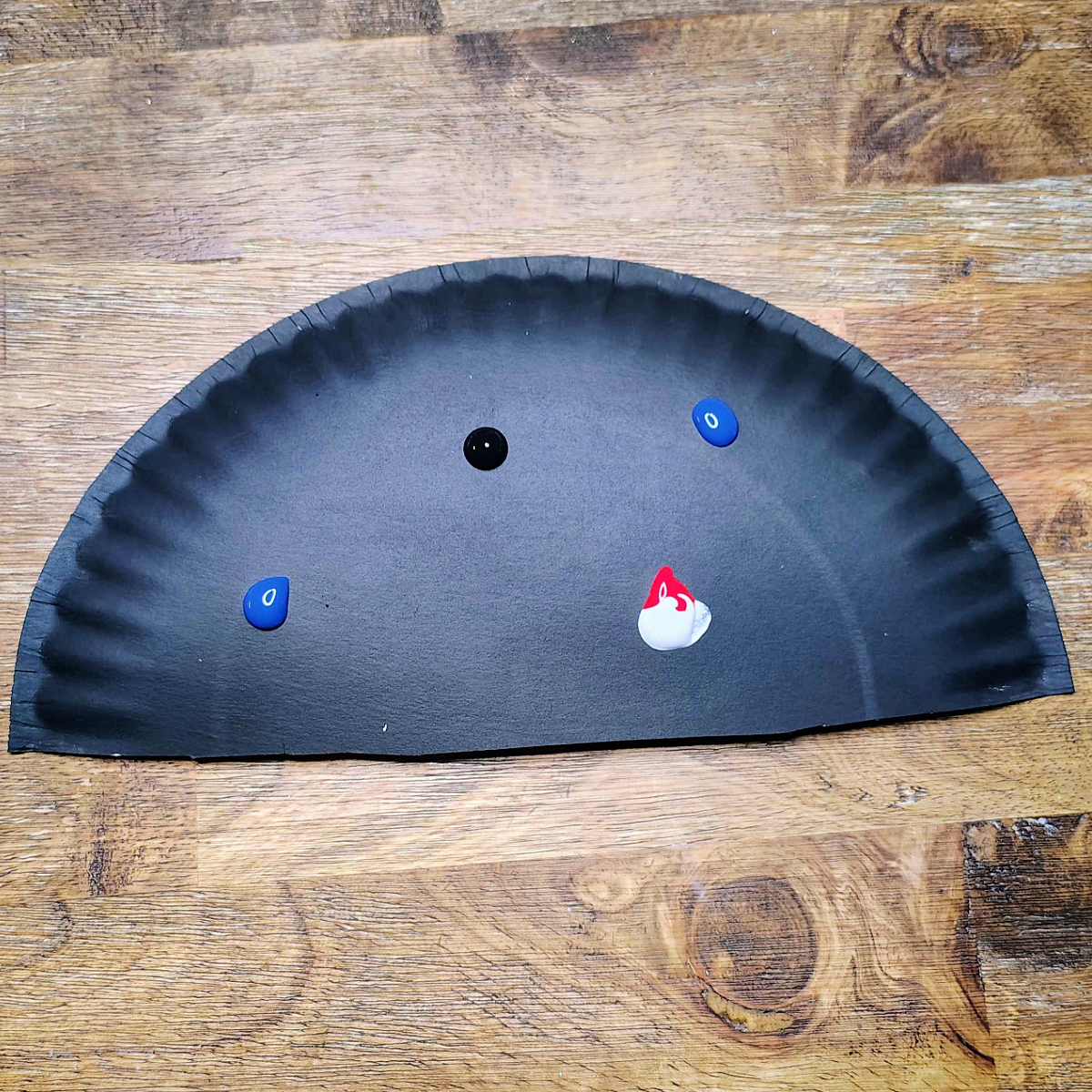 Paper Plate Fan- Step 4- Black, blue, red, and white paint drops -Kids Activities Blog