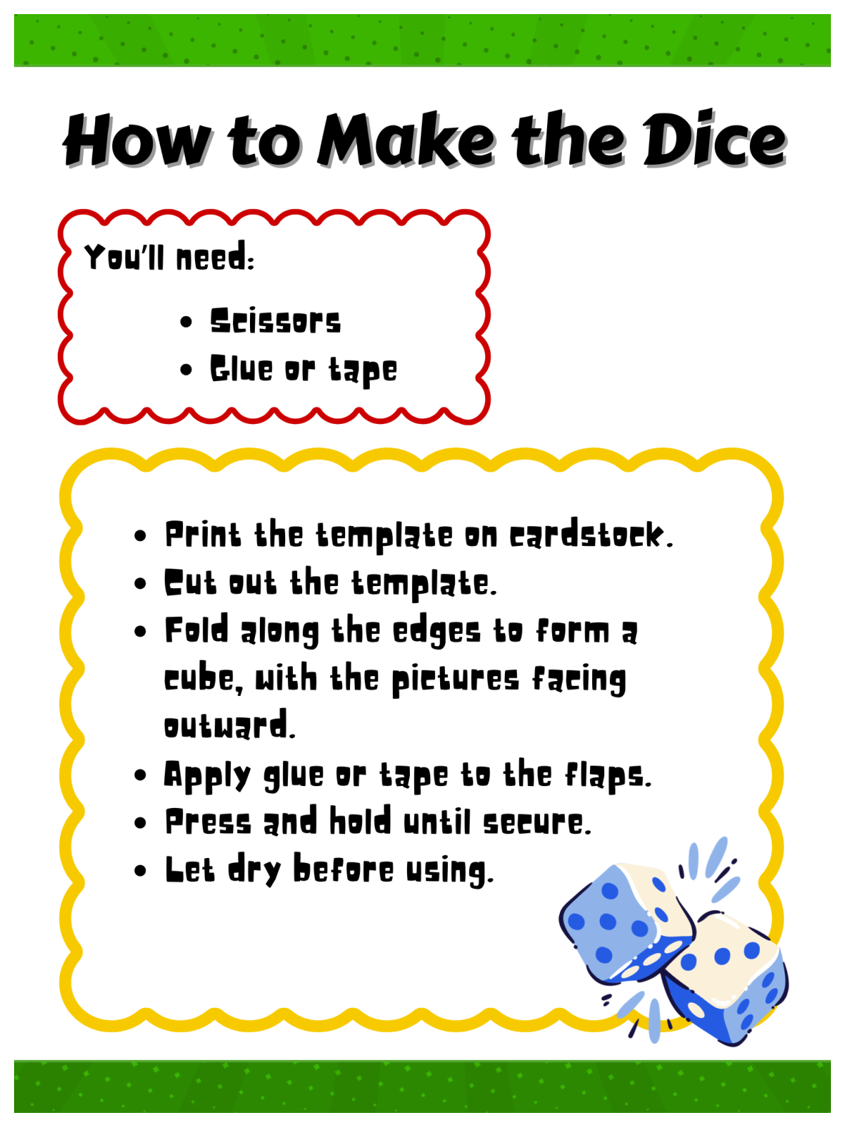 Roll A Story- How to make dice with dice colors and text - Kids Activities Blog