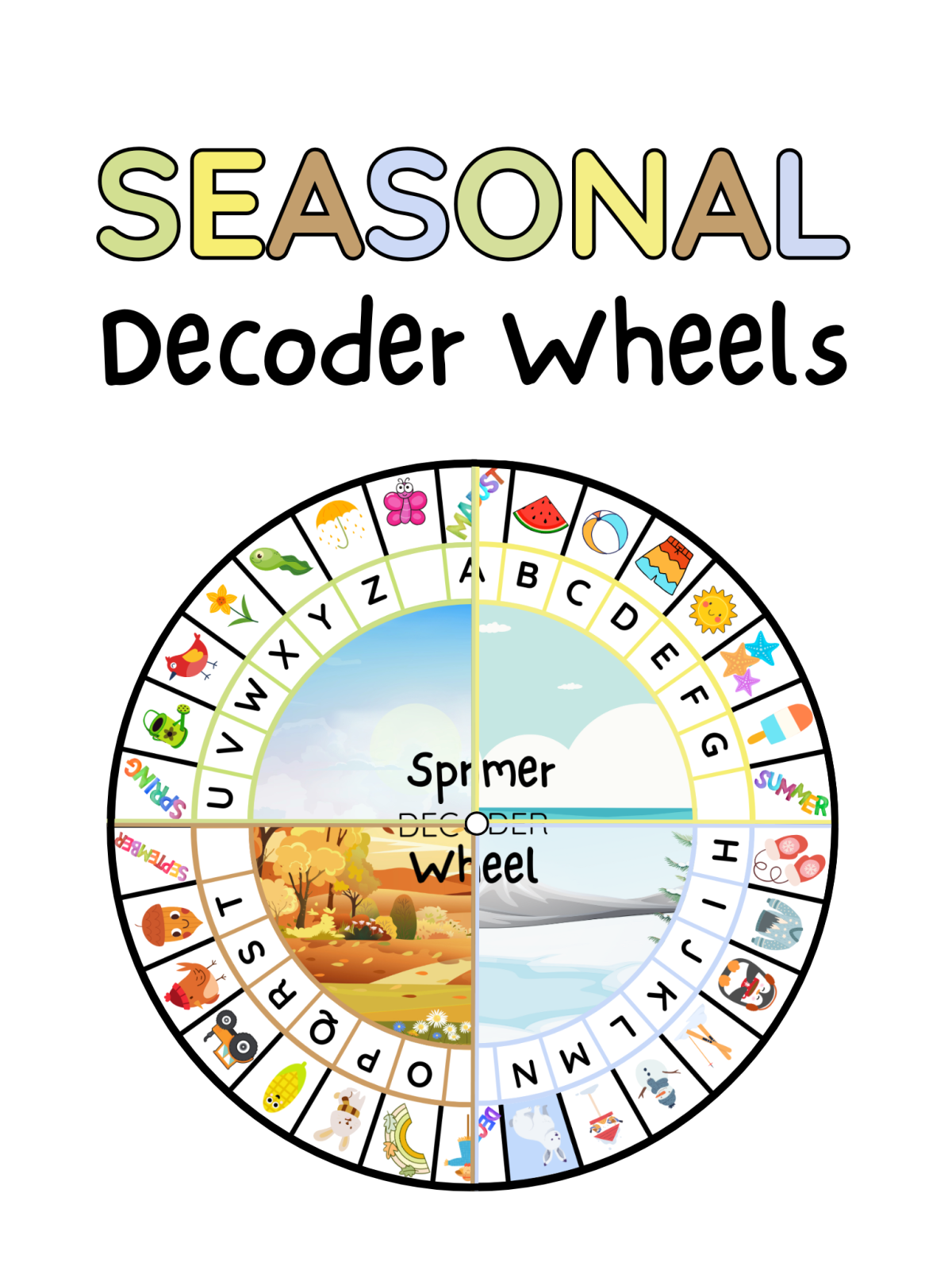 Secret Message Cipher Wheel- Cover wheel with seasons, letters, images, and text - Kids Activities Blog