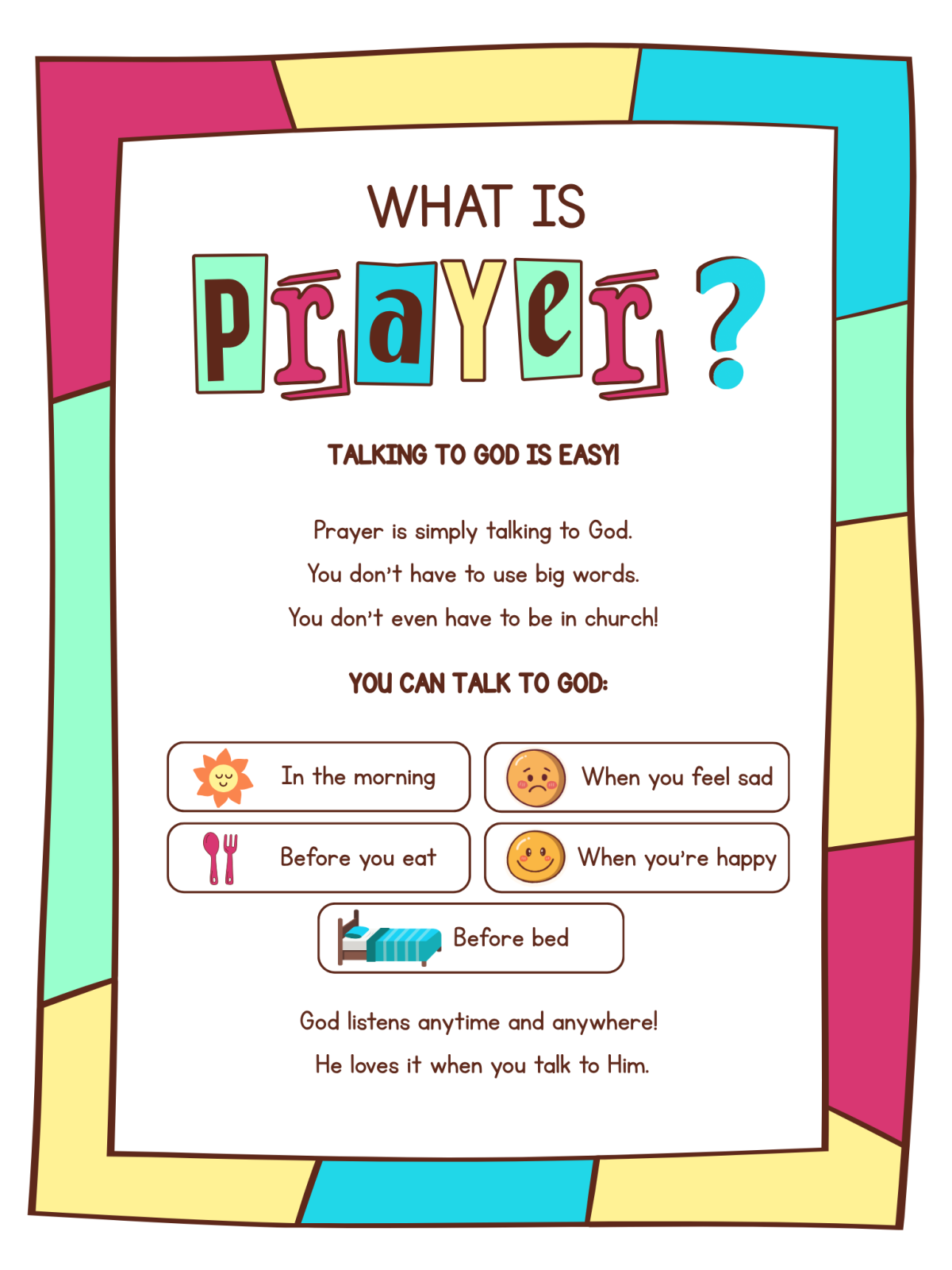 Teach Me To Pray- what is prayer with images, color, and text-Kids Activities Blog