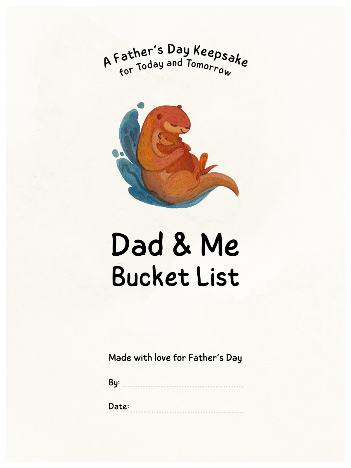 Father's Day Activity- back cover with text, otter, water, and blanks - kids activities blog