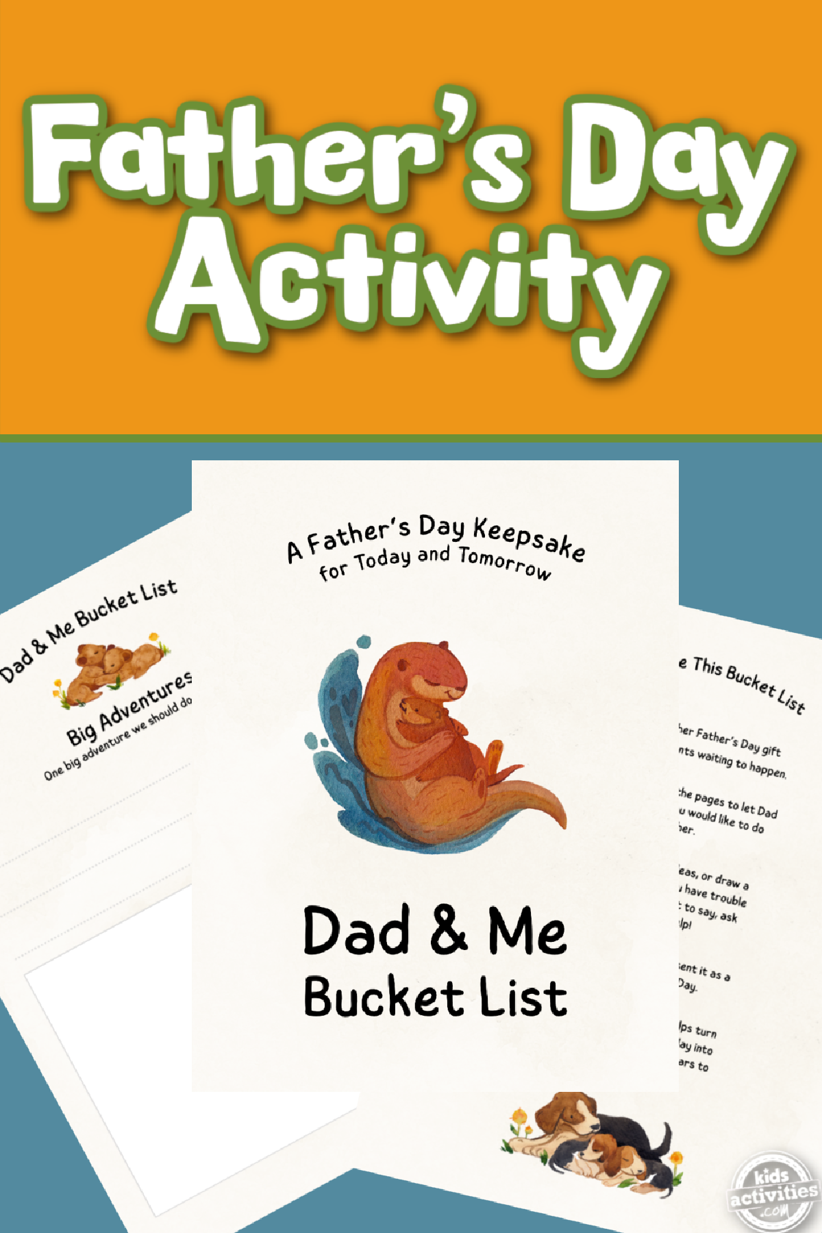 Father's Day Activity- printable pages on blue and yellow background- kids activities blog