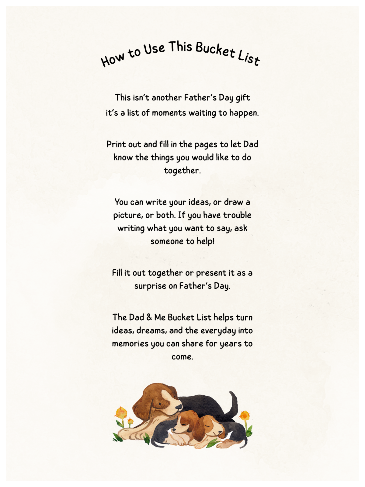 Father's Day Activity- instructions with text and puppies on beige background- kids activities blog