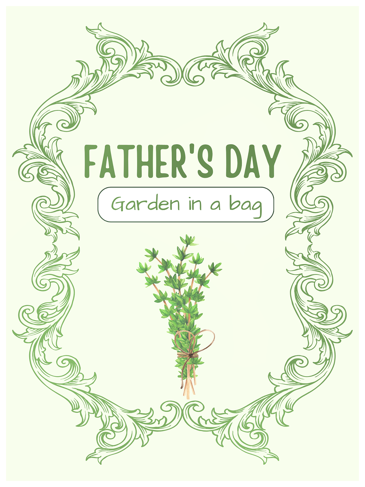 Father's Day Garden In A Bag Craft- Green cover with border, plants, text- Kids Activities Blog