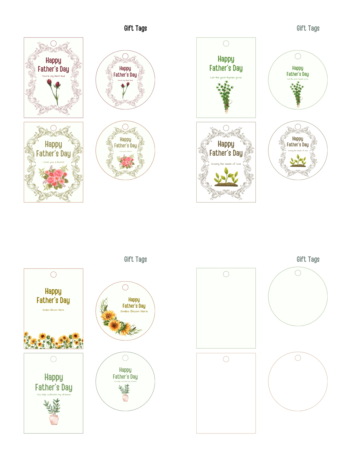 Father's Day Garden In A Bag Craft- gift tags circles an rectangles with images and text- Kids Activities Blog