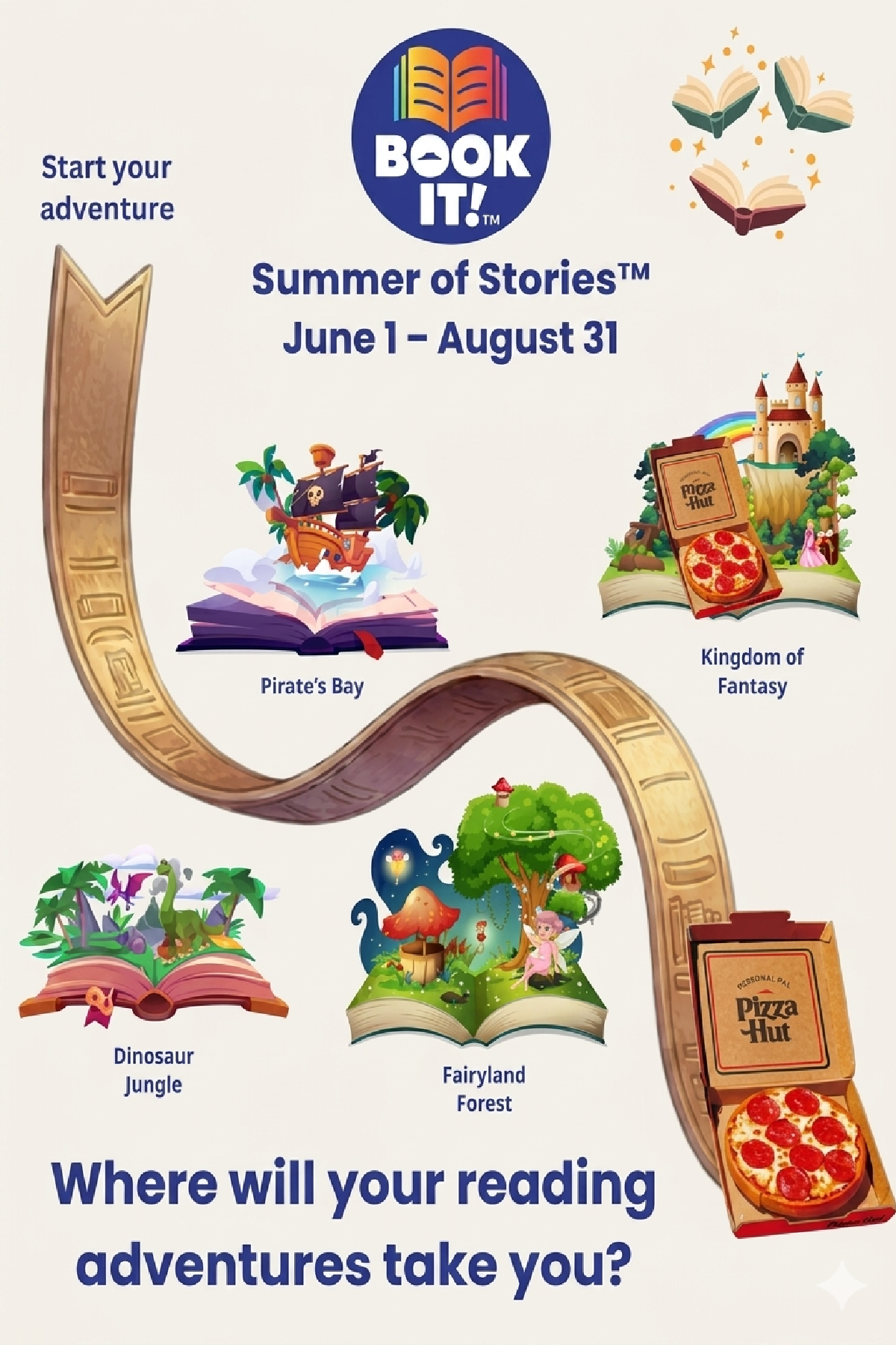 Pizza Hunt BOOK IT Reading Program- images and text with pizza and books - Kids Activities Blog