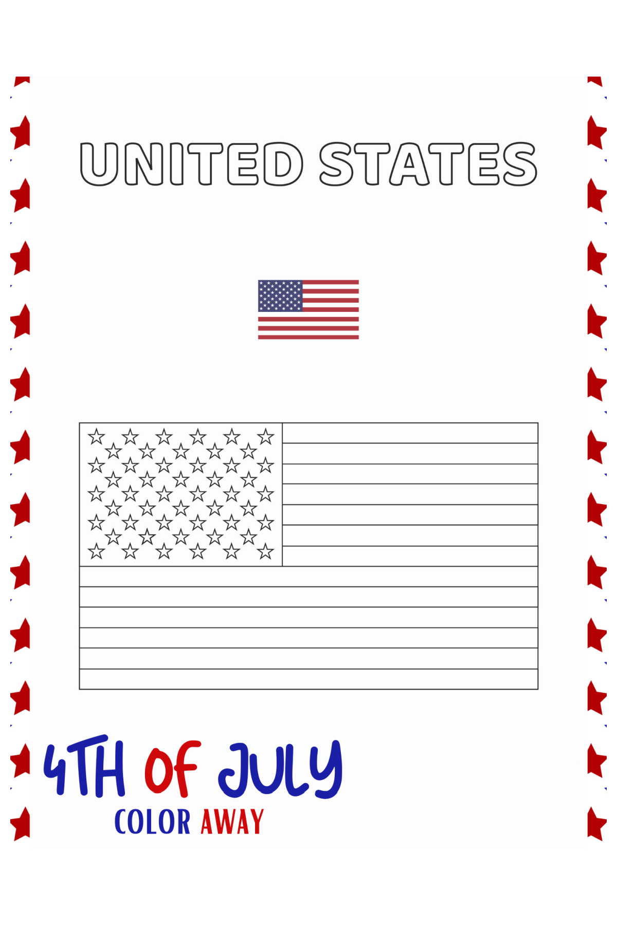 4th of July Activities- Red white and blue flag American coloring sheet -Kids Activities Blog