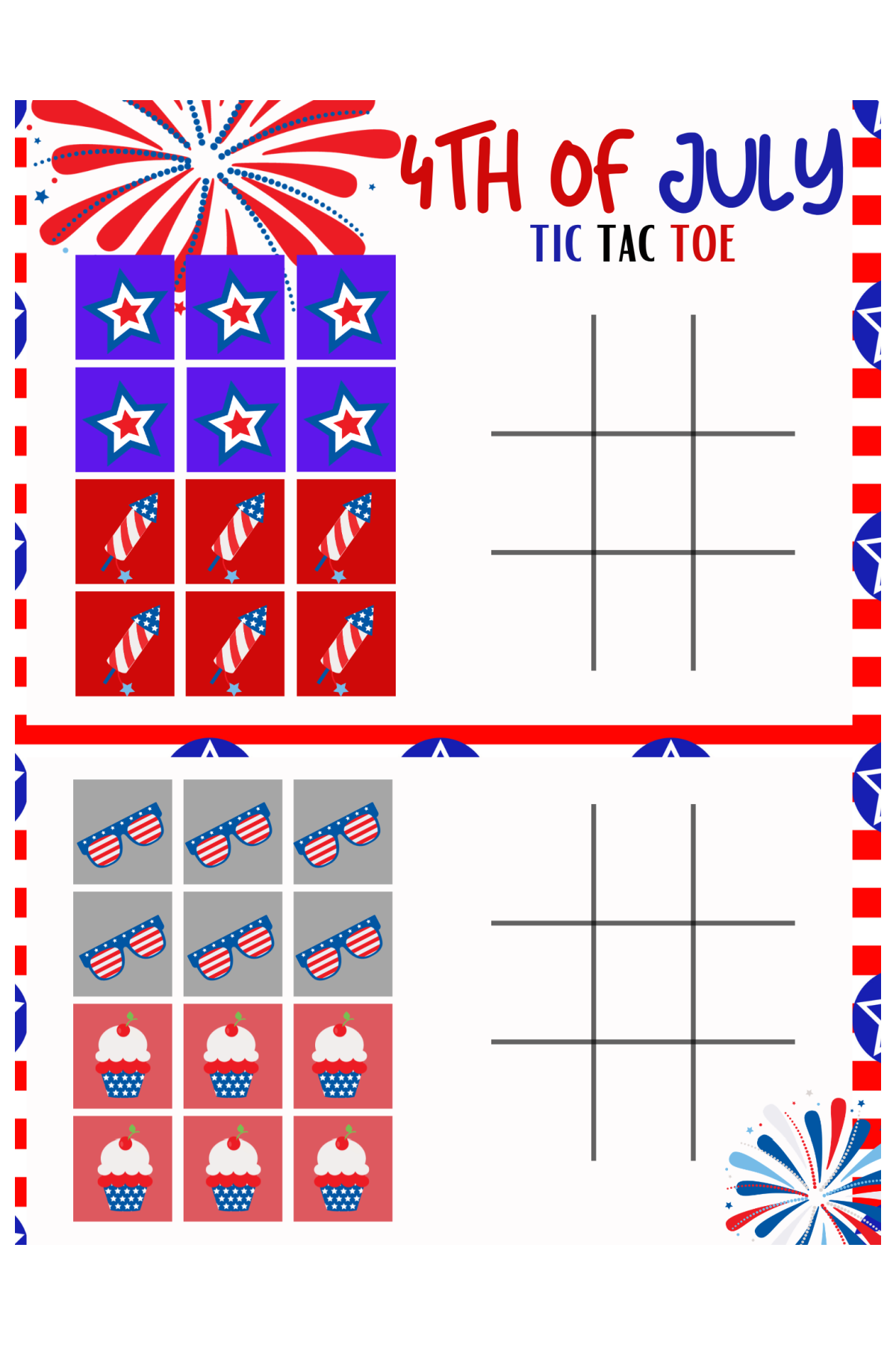 4th of July Activities- 4th of july tic tac toe with board and tokens-Kids Activities Blog
