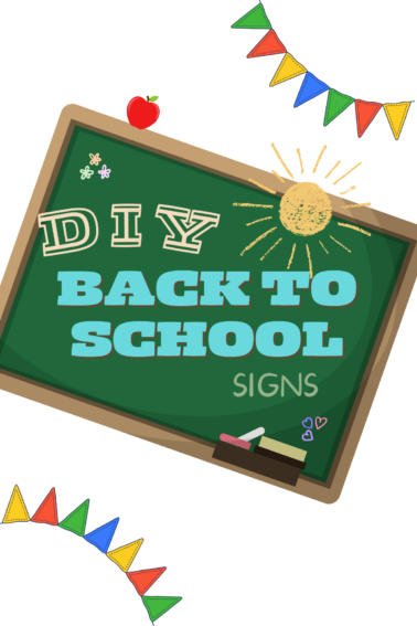 Back To School Signs- chalk board with text sun, apple, flowers, calk, hearts, and banners - Kids Activities Blog