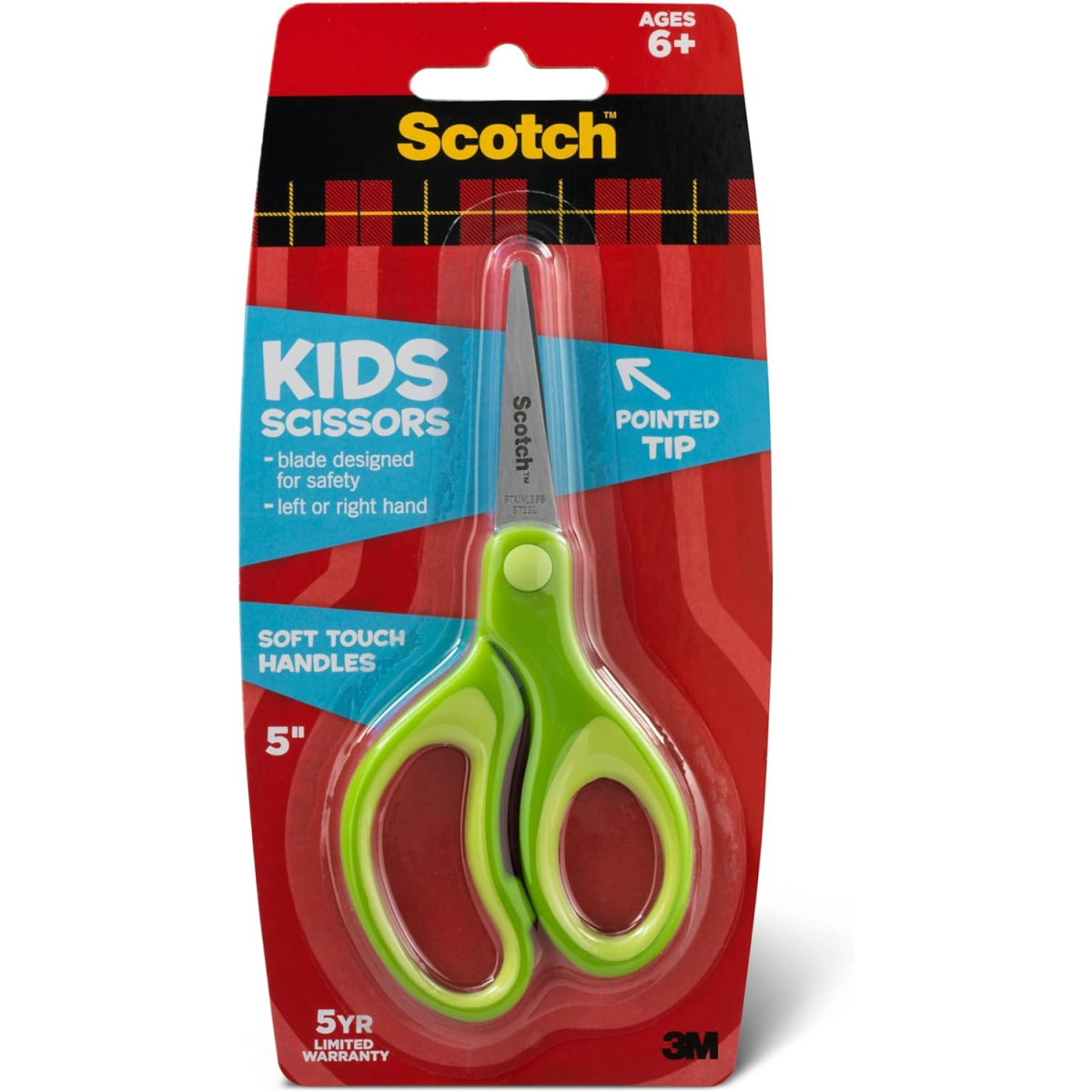 Back To School Supplies- green kids scissors in red packaging -Kids Activities Blog